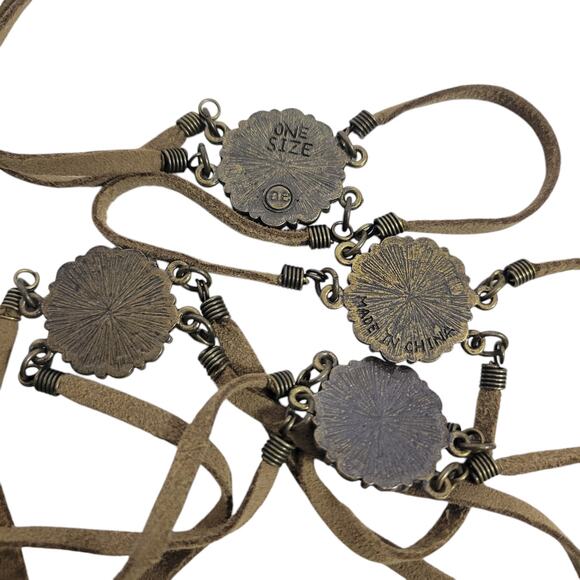 Vintage Turquoise Leather Chain Belt Western Cowgirl Medallion Concho One Size - Picture 14 of 14